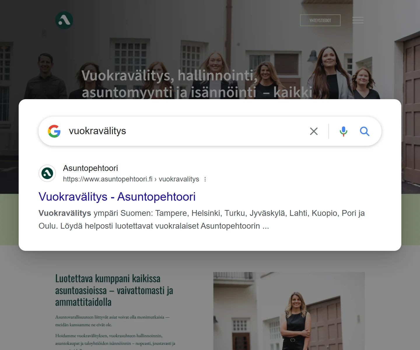 Googlen hakutulos haulla ”vuokravälitys”: asuntopehtoori.fi