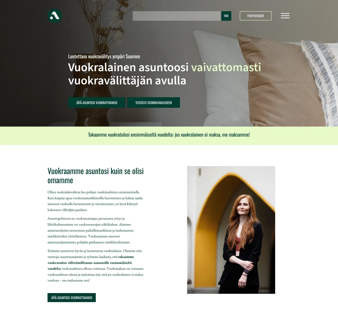 Asuntopehtoori.fi: Vuokravälitys-sivun yläosa