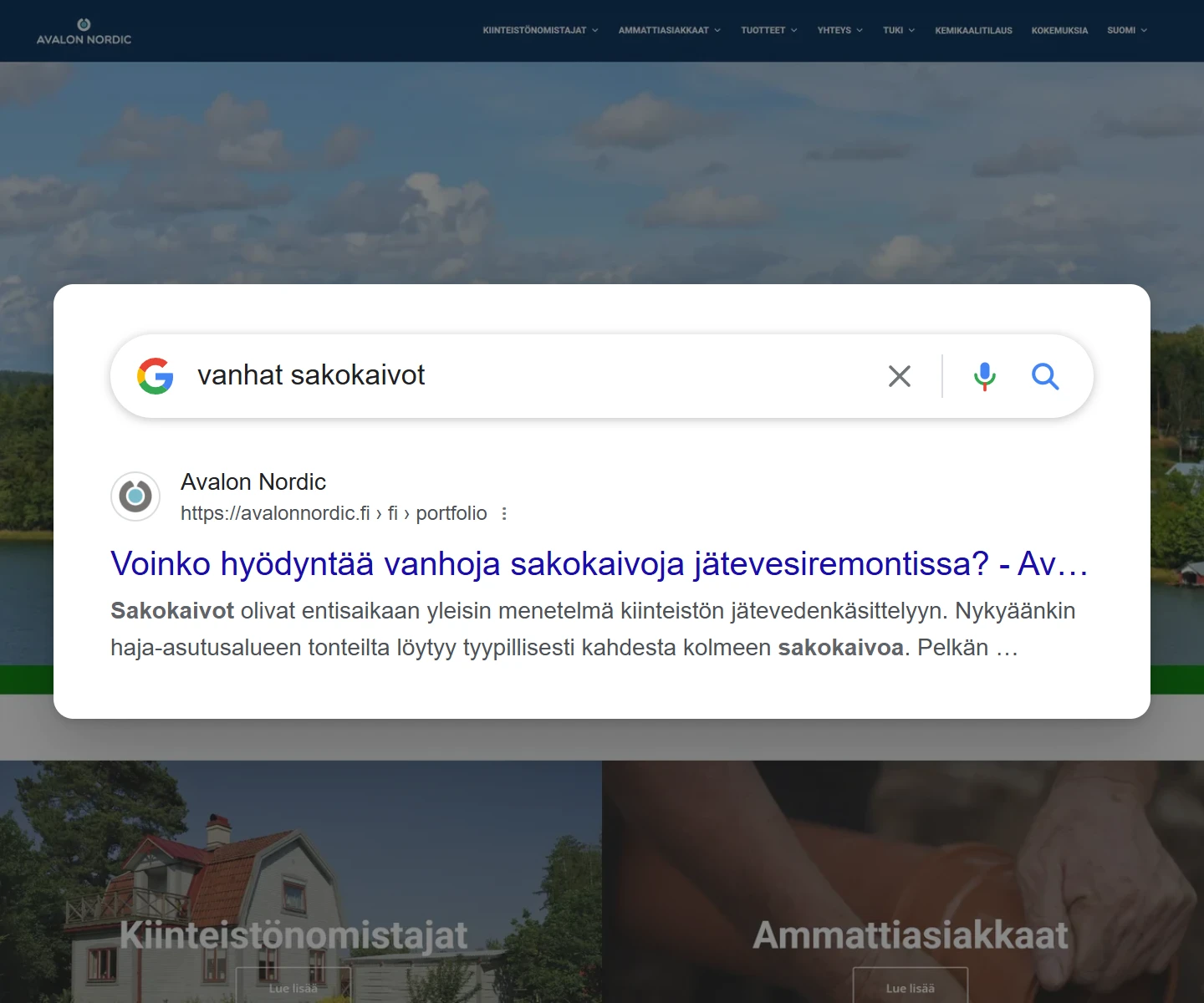 Googlen hakutulos haulla ”vanhat sakokaivot”: avalonnordic.fi