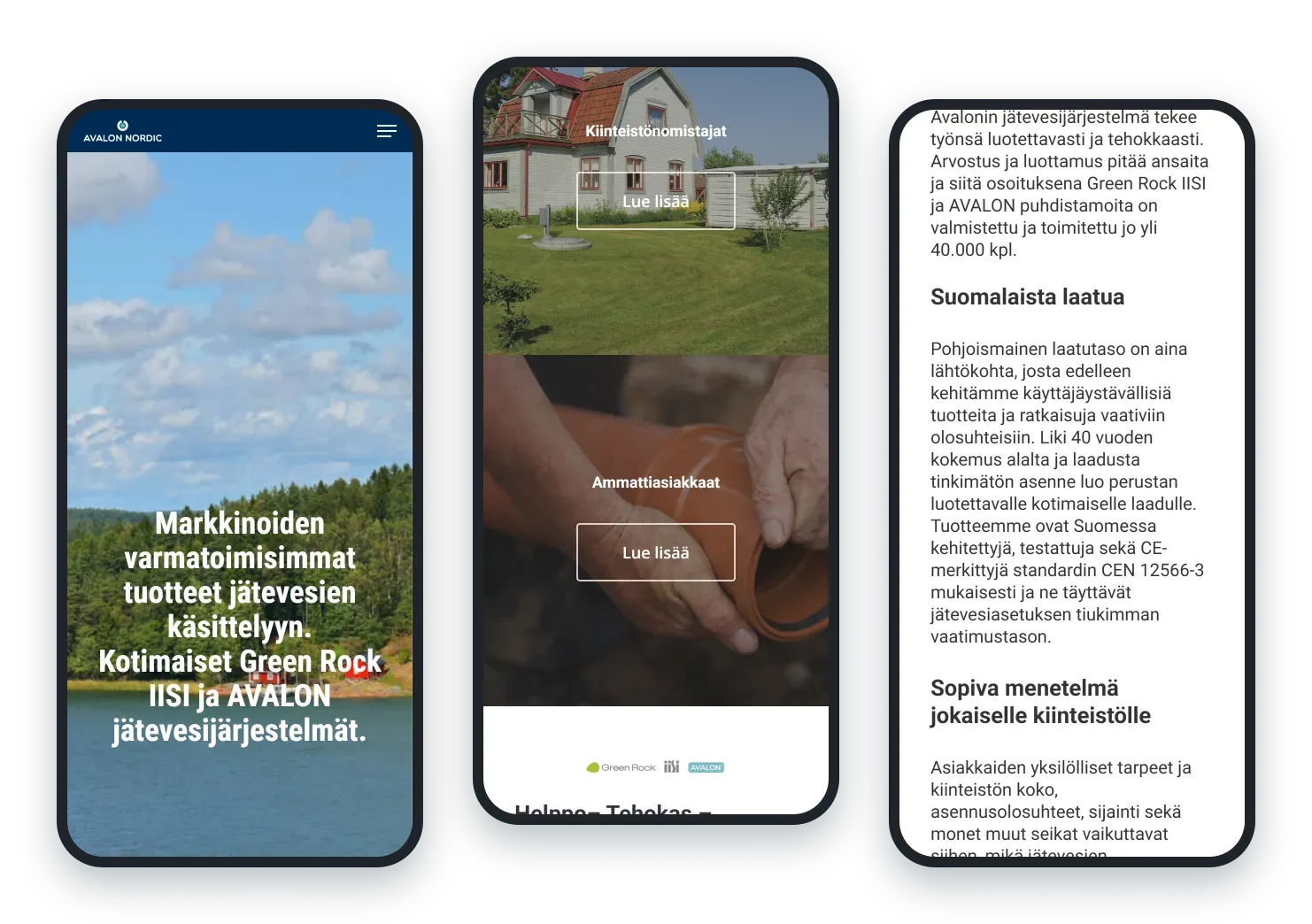 Avalonnordic.fi puhelimella: etusivu, kiinteistönomistajat ja ammattiasiakkaat