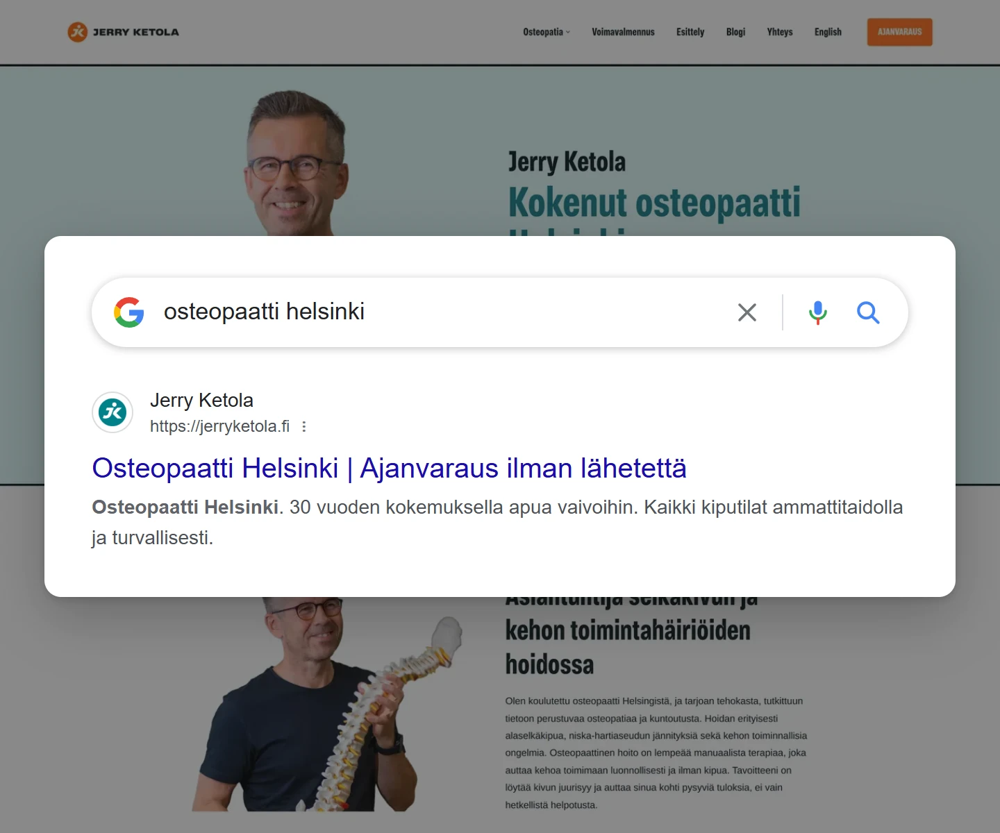 Google search result for “osteopaatti helsinki”: jerryketola.fi