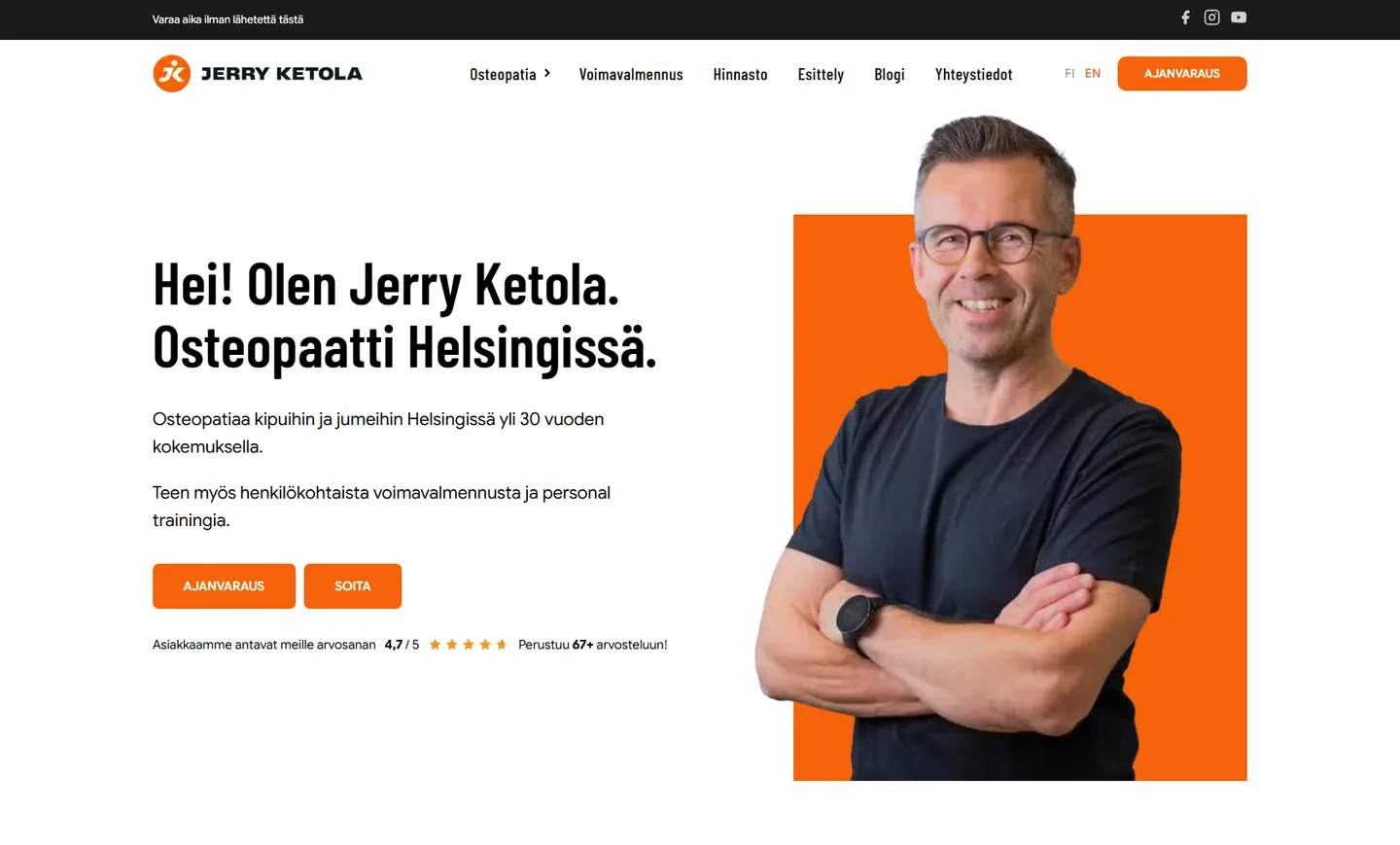 Jerryketola.fi, osteopath in Helsinki: a custom WordPress website