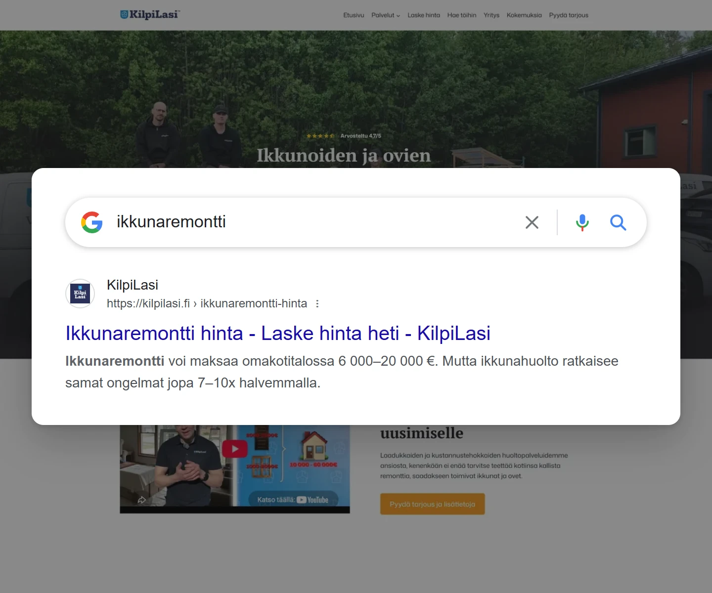 Google search result for “ikkunaremontti”: kilpilasi.fi