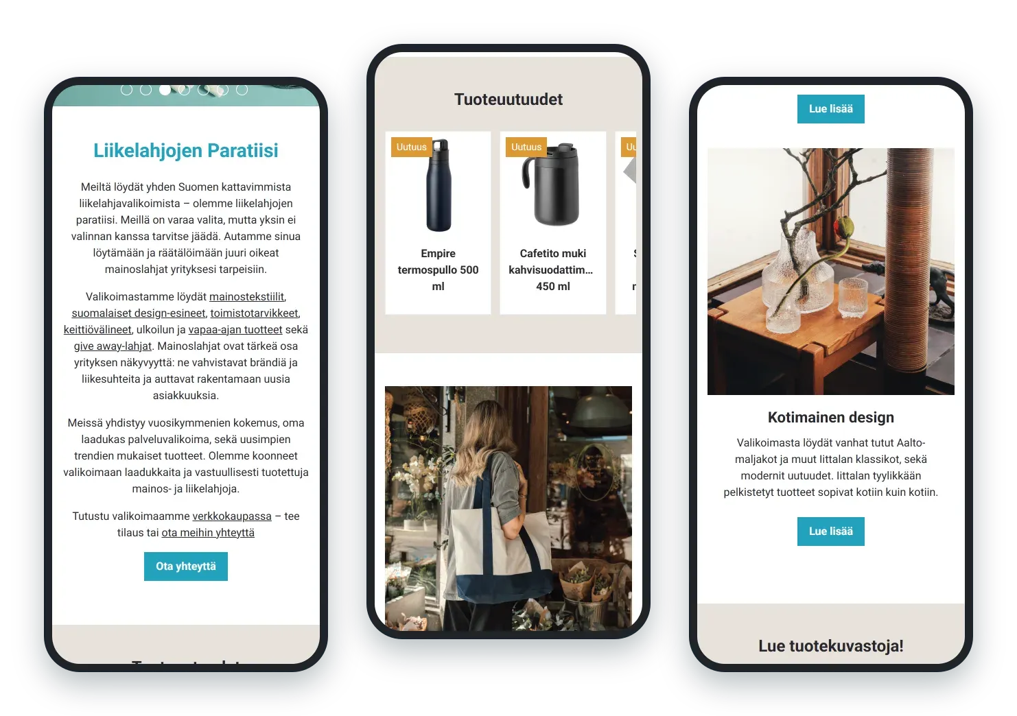 Suomenkolibri.fi puhelimella: etusivu, tuoteuutuudet ja tuotenostot