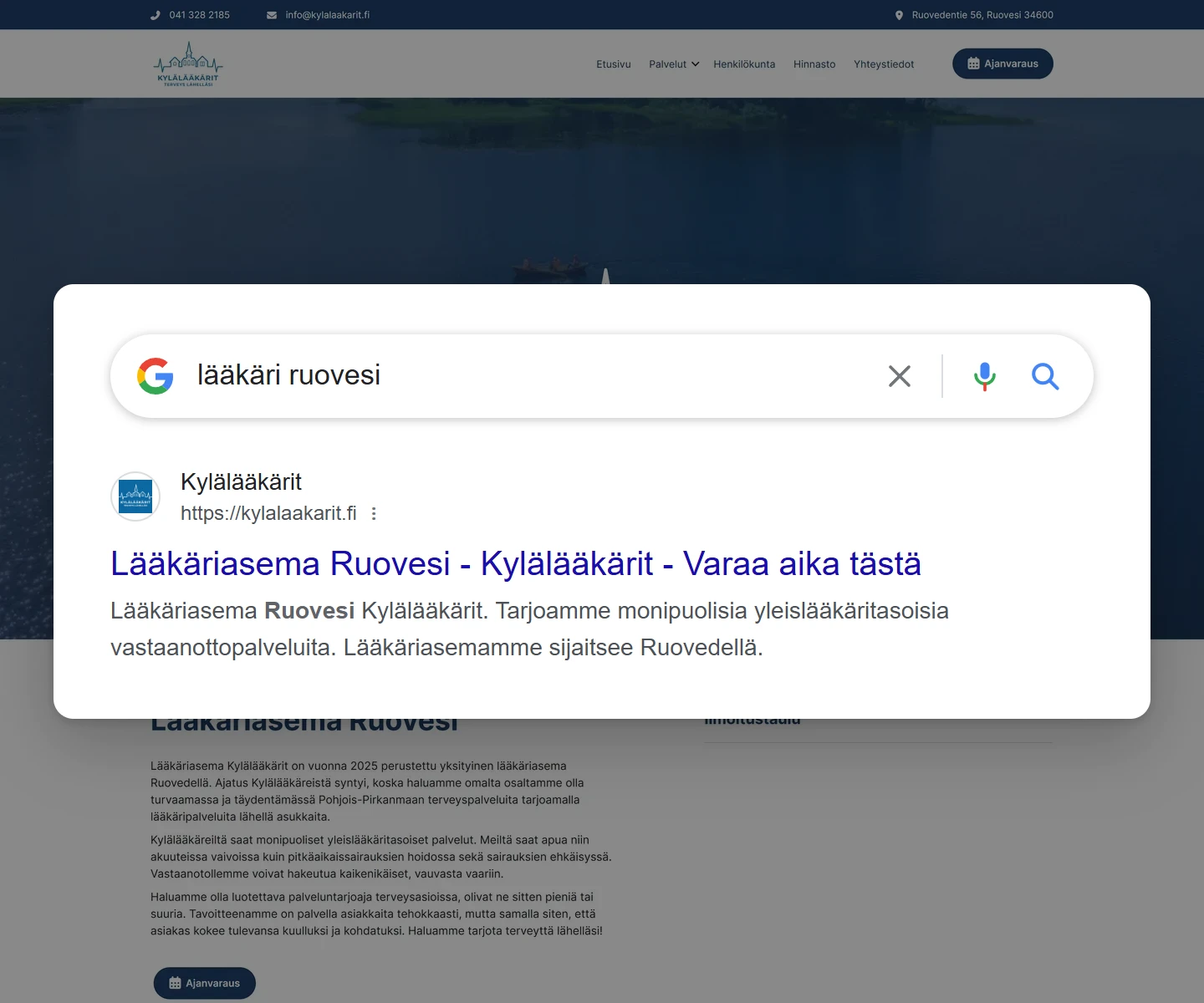 Googlen hakutulos haulla ”lääkäri ruovesi”: kylalaakarit.fi