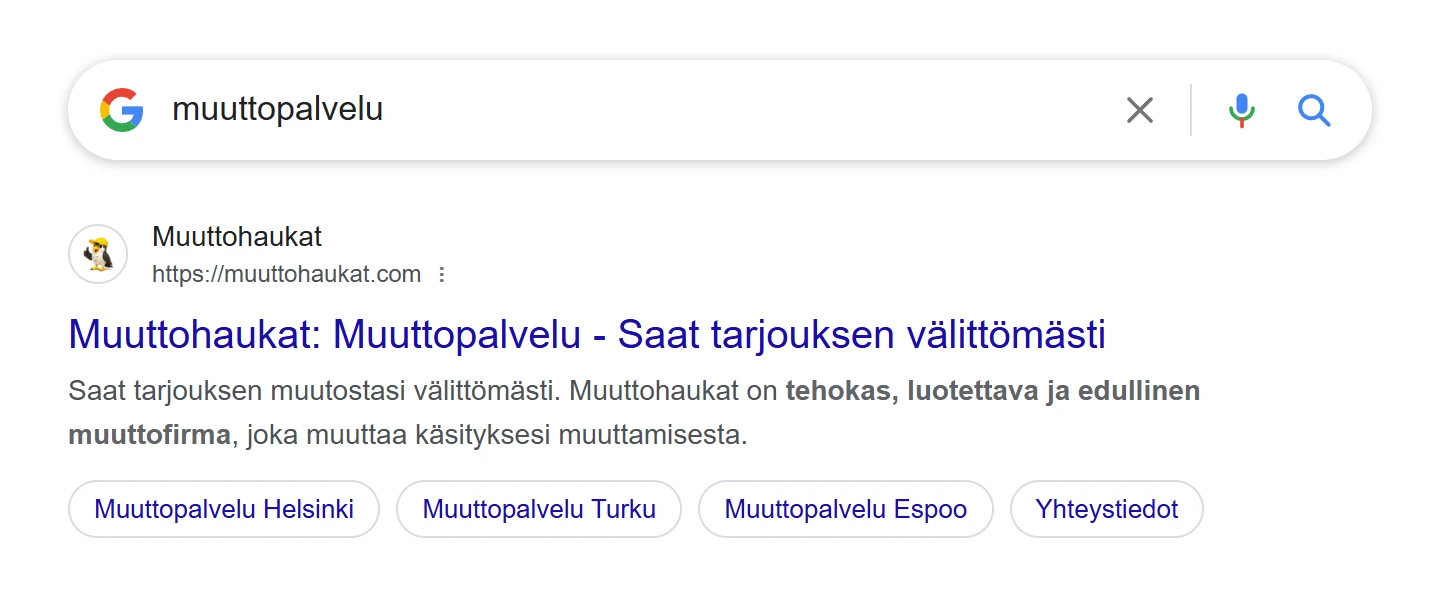 Google search result for “muuttopalvelu”: muuttohaukat.com