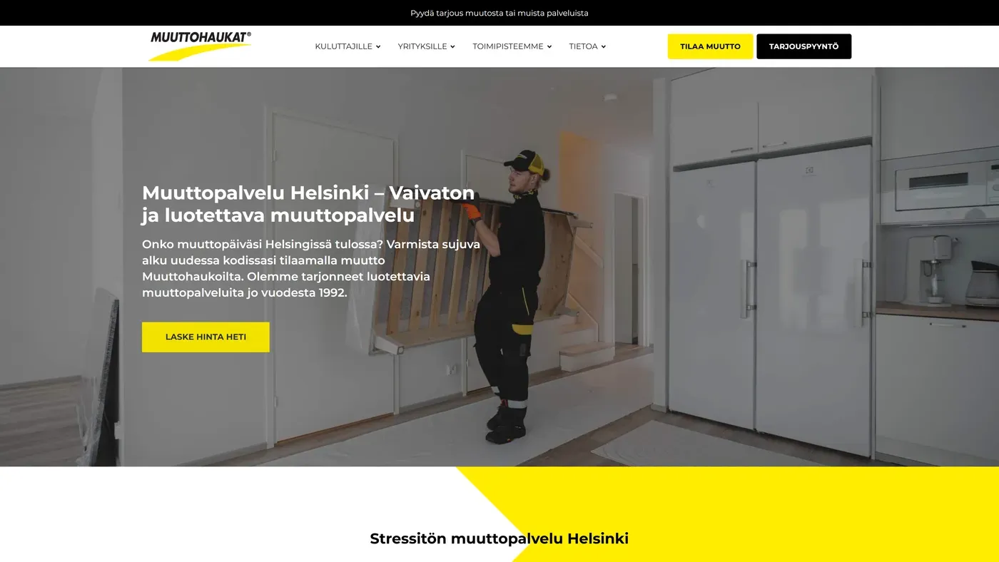 Muuttohaukat.com: Muuttopalvelu Helsinki -laskeutumissivu