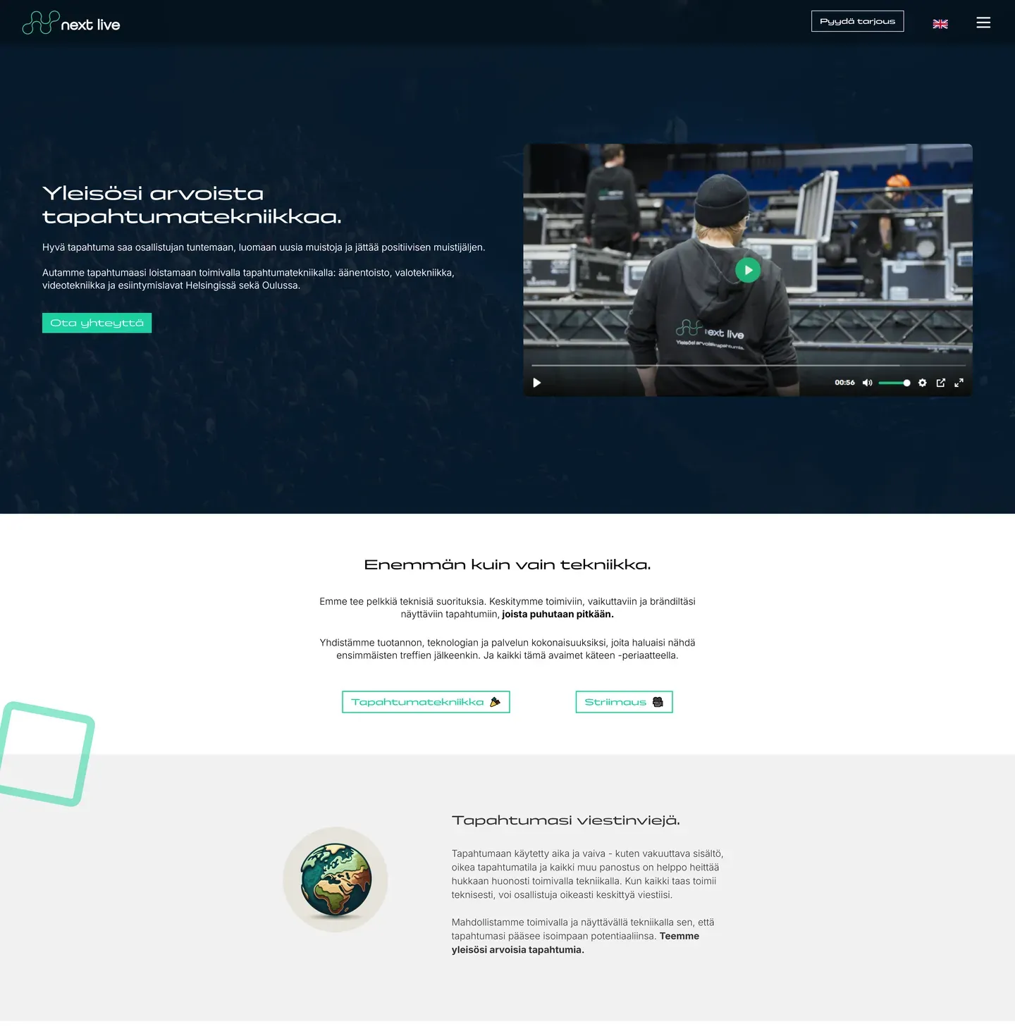 Nextlive.fi: etusivu, Yleisösi arvoista tapahtumatekniikkaa