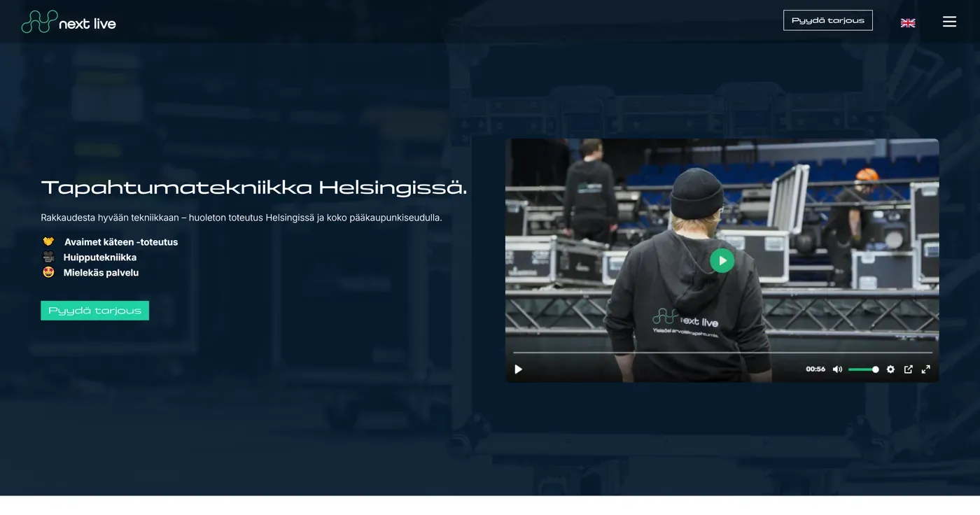 Nextlive.fi: Tapahtumatekniikka Helsingissä -sivu
