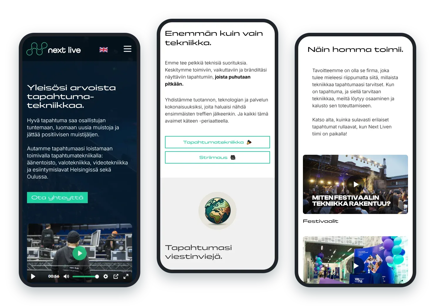 Nextlive.fi puhelimella: etusivu, palvelut ja tapahtumat