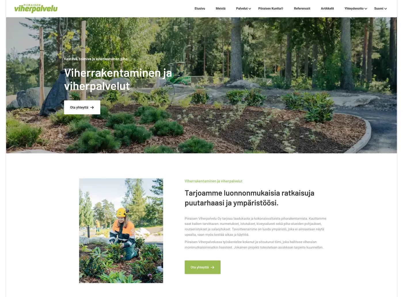 Piiraisenviherpalvelu.fi: Viherrakentaminen ja viherpalvelut -sivu