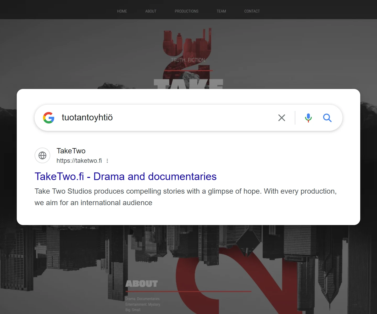 Google search result for “tuotantoyhtiö”: taketwo.fi