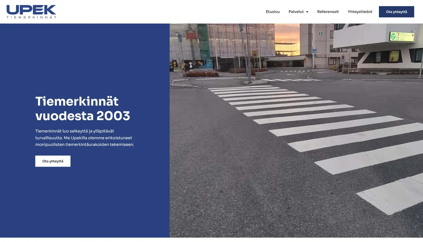 Upek.fi: Tiemerkinnät vuodesta 2003 -sivu, taustalla suojatie