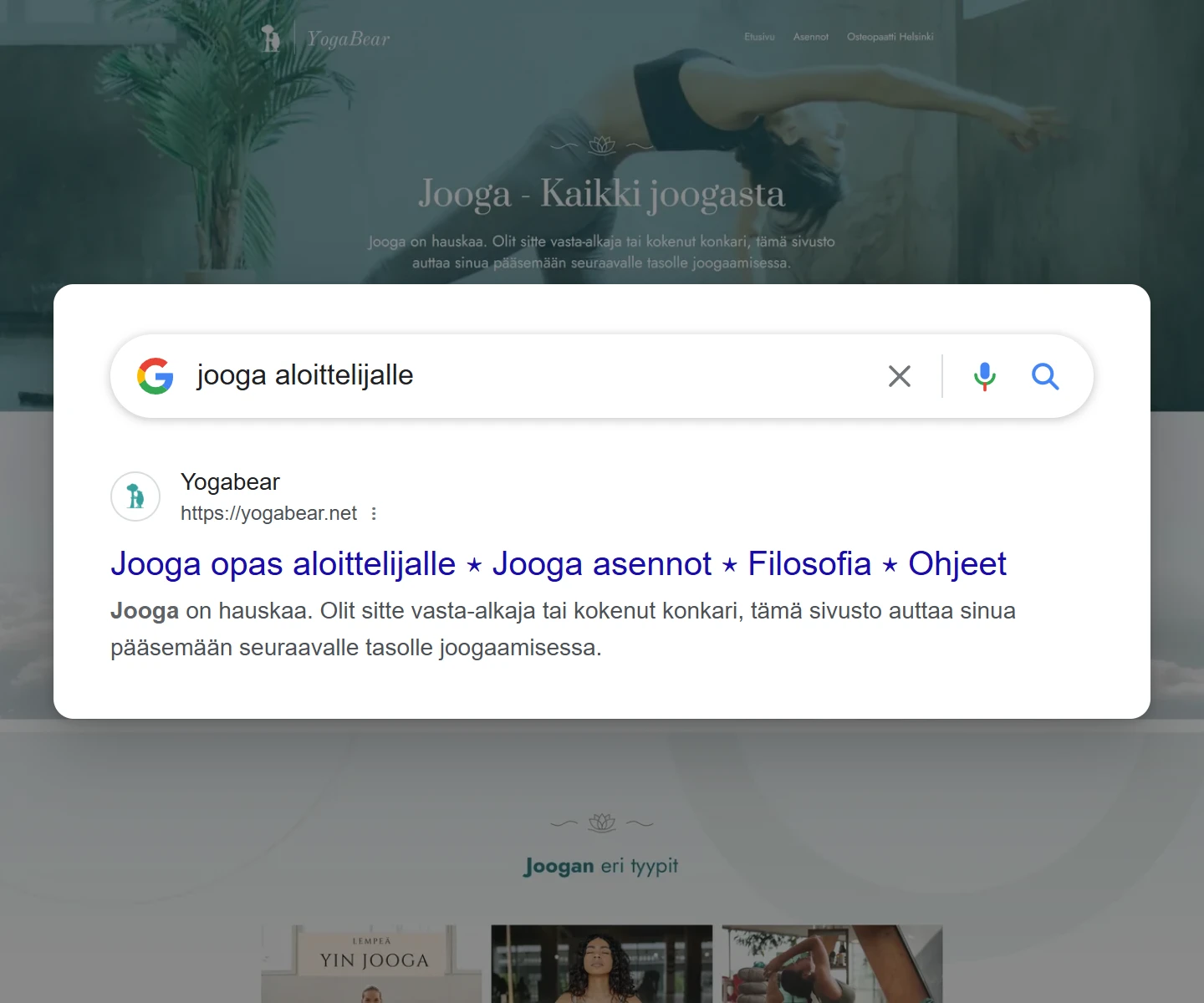 Google search result for “jooga aloittelijalle”: yogabear.net