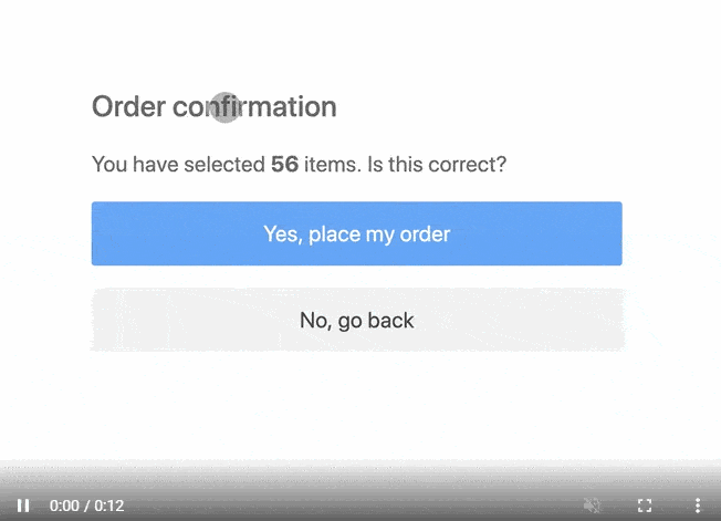 CLS animation: a banner appearing at the top pushes the buttons down, and a click meant for “No, go back” lands on the order button