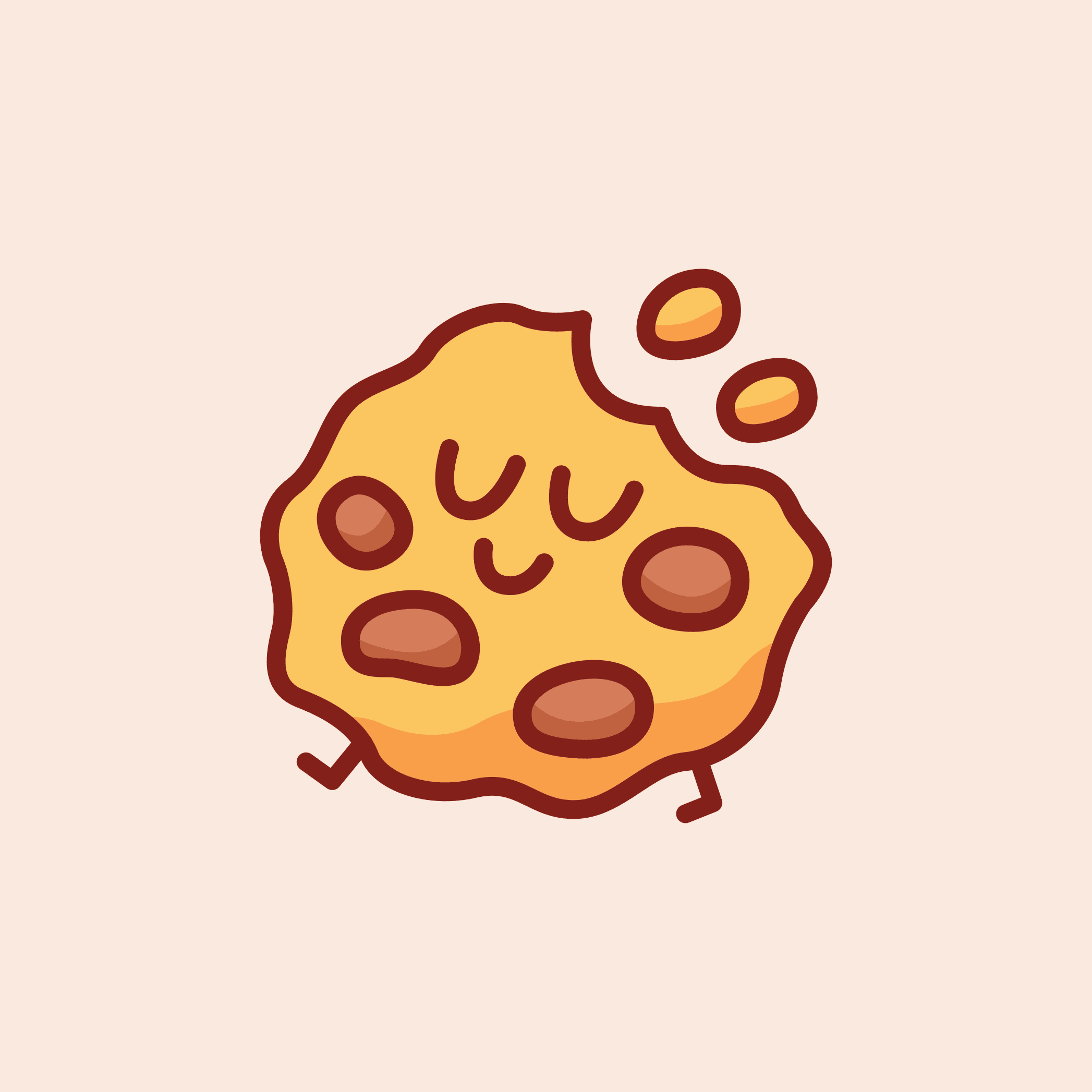 A drawn, smiling cookie with a bite taken out of it